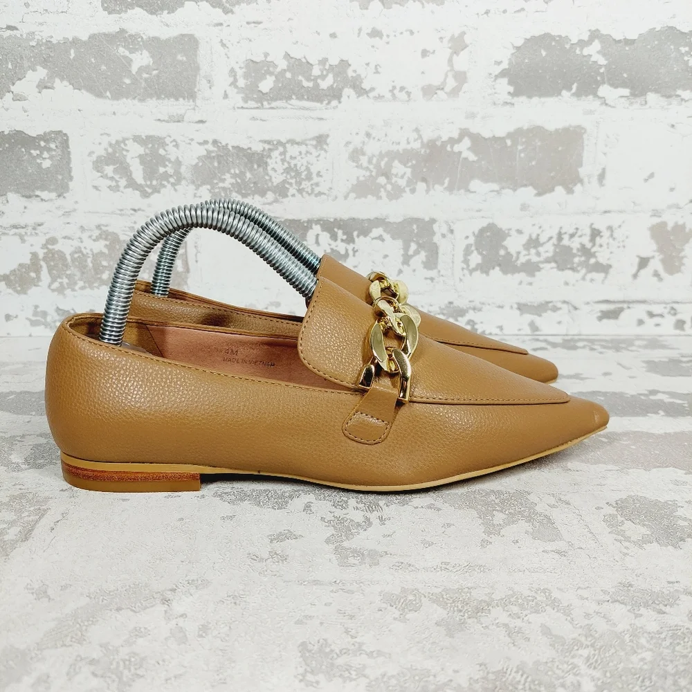 NEW Linea Paolo Mabel Tan Faux Leather Pointed Toe Loafers M728